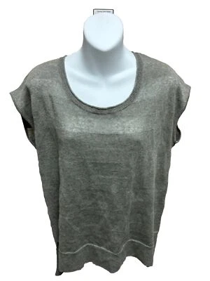 Lilla P Linen Blend Shirt  Womens Size Medium Short Sleeve Green Casual Blouse - Image 1 of 4