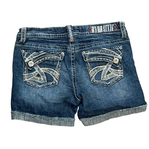Vintage Y2K Hydraulic Premium Womens Denim Shorts Size 9/10 Distressed Embellish - Picture 1 of 4