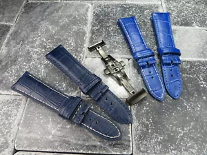 Cinturino in pelle 21 mm nero PVD fibbia pieghevole cinturino orologio set per LONGINES blu - Foto 1 di 27