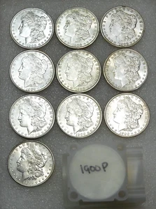 1900 P Morgan Silver Dollar Real AU/BU 1/2 Roll of 10 coins Frosty Luster #J73 - Picture 1 of 2
