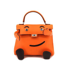 HERMES Kelly Doll Hand Bag Veau Gulliver Orange Black Purse 90193079