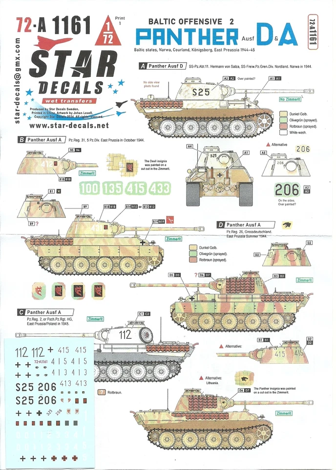 Star Decals 1/72 Baltic Offensive Part 2 - Panther Ausf D / Ausf A - Image 1 of 1