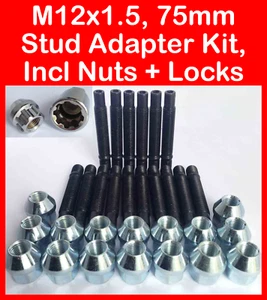 M12 X 1.5 75mm Stud Adapter Set für BMW inklusive Muttern+Verschluss (Silber) - Bild 1 von 5