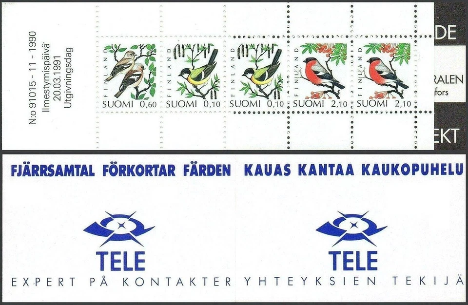 FINLAND ANIMAL PASSERINE BIRDS MNH booklet of 5 1991 #856a Mi 1139-41 - Image 1 of 1