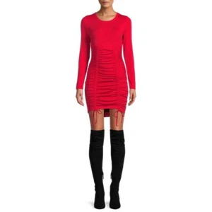 No Boundaries Juniors’ Brilliant Red Ruched Front Dress Choose Size XL-XXXL - Picture 1 of 5