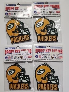 LOT 4 Green BAY Packers 1997 Laser Engraved Durable Rubber Sport Key Chain Rare - Picture 1 of 4
