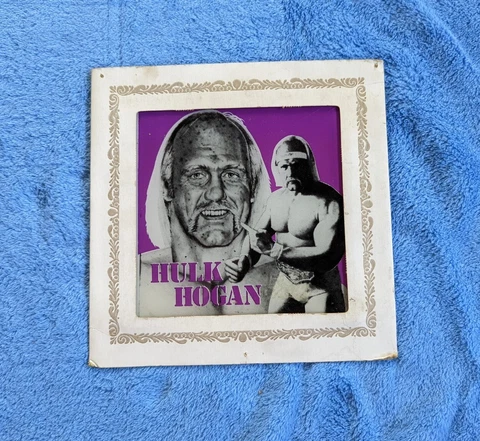 HULK HOGAN Vintage Carnival Glass 8" x  8" WWF Pro Wrestling Prize Cover