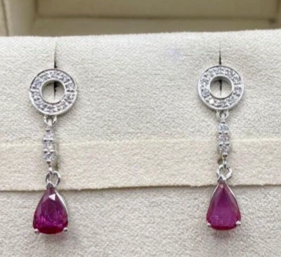 PAIO ORECCHINI PENDENTI IN ORO BIANCO 18kt. CON DIAMANTI E RUBINI NATURALI GOCCE - Immagine 1 di 2