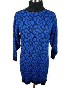 Vintage Darian 1980's Blue Black Sweater Dress Size Medium - Picture 1 of 7