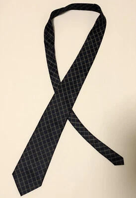 Corbata Rene' Chagal adulto 58 pulgadas Corbata hecha a mano a cuadros azul marino blanco naranja para hombre Foto 1 de 4