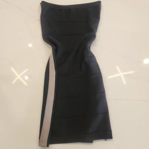 NWT Bebe Black Strapless stripe dress bandage Full zip party club graduation S - Picture 1 of 8