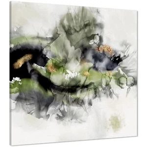 Abstract Lime Green Grey Watercolour Canvas Art Pictures - Picture 1 of 54