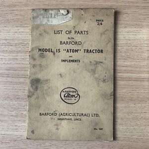 barford atom 15 tractor & implements parts list book vintage antique garden 