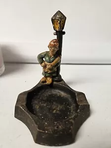 Vintage Wilton Cast Iron Ashtray / Angry Woman w/Rolling Pin Waits by Lamp Post - Picture 1 of 5