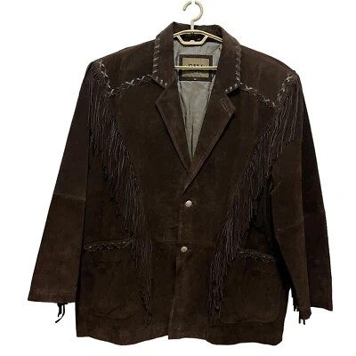 Chaqueta Rancher Western Hombre Talla 3X Gamuza Flecos Abrigo Marrón Viento del Sur Retro Foto 1 de 4
