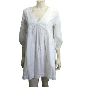 $98 VESTIDO MANGA 3/4 CADA BLANCO CAMBIO OJALES XSM NUEVO CON ETIQUETA - Imagen 1 de 7