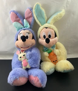 Disney Store Minnie & Mickey Mouse Plush Easter Bunnies 2019 Carrot Rabbit 18" - Picture 1 of 22