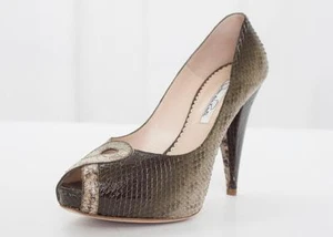 OSCAR DE LA RENTA $995 Womens Green Snakeskin Peep-Toe High Heel Pump 7.5-37.5 - Picture 1 of 8