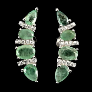 Unheated Oval Green Emerald 6x4mm Simulated Cz 925 Sterling Silver Earrings - Picture 1 of 18