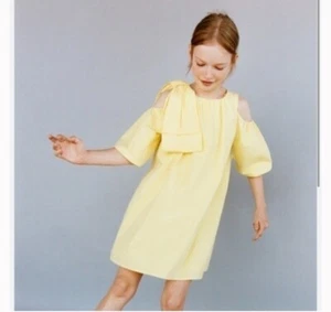 Zara Yellow 96% Cotton Bow Detail Lined  Dress Sz 13/14 - Picture 1 of 3