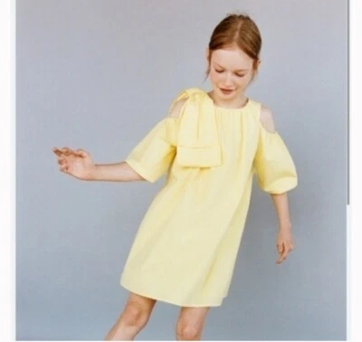 Zara Yellow 96% Cotton Bow Detail Lined  Dress Sz 13/14 - Image 1 of 3