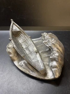 VINTAGE Metal Ashtray Tobacco Jar “A Boat On A Waves”Retro Sculpture Soviet - Picture 1 of 18