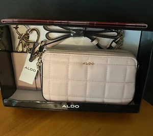 Aldo  Quilted Crossbody Chain Purse with Key ring & ID/Card Wallet Pink - Picture 1 of 10