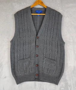 Vtg Towncraft Cardigan Cable Knit Sweater Vest Men XL Gray Grandpa Dad Pockets - Picture 1 of 3