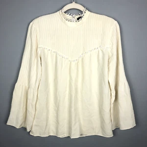 Camicetta contadina Derek Lam seta US 10 avorio manica lunga svasata zip dietro boho - Foto 1 di 7