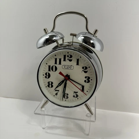 Vintage 6 inch Round Tozai Chrome Round Face Alarm Clock Retro Cover