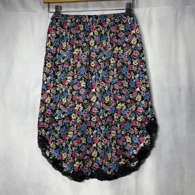 Vintage Warner’s Floral Slip Skirt Size M Black Lace 55342 Retro 70s Coquette - Image 1 of 4