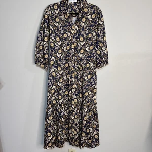 Cara Cara Hutton Dress in Millerfleur Evening Blue Yellow Floral Midi Size M - Picture 1 of 18