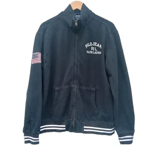 Ralph Lauren Polo Jeans Company Vintage Men's Large Zipped Jumper Black White - Picture 1 of 6