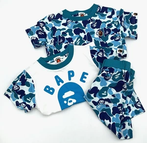 Bape A Bathing Ape ABC Camo Baby Milo Kid's Size 130 Blue 3-Piece Set - Picture 1 of 8
