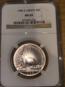 1986-D STATUE OF LIBERTY COMMEMORATIVE HALF DOLLAR, NGC MS69 GRADED COIN - Picture 1 of 1