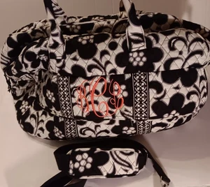 Vera Bradley Grand Overnight Tote Bag Pockets Shoulder Strap Black, White, N... - Picture 1 of 11