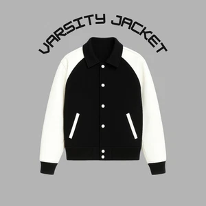 Chaqueta universitaria de lana negra con cuerpo de lana para hombre de béisbol mangas de cuero de vaca real - Imagen 1 de 5