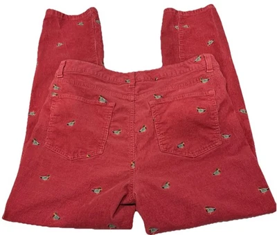 TALBOTS Stretch Corduroy Straight Leg Pants - Mallard/ducks Embroidered Sz 12P - Image 1 of 4