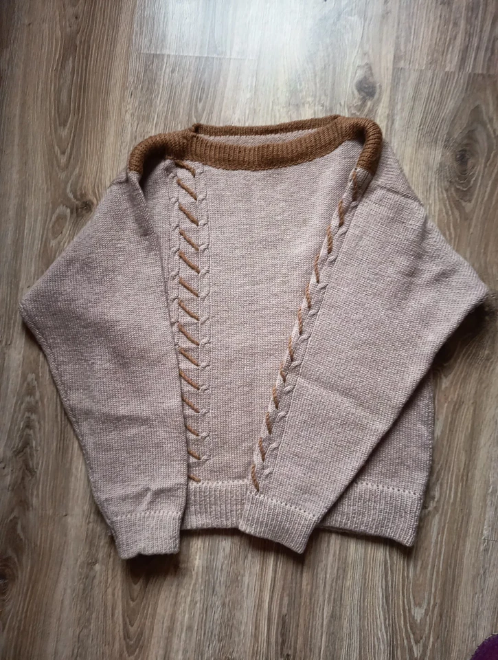 Einzelstück Pullover Wolle 100% Handgestrickt Beige M 38 neu Damenpullover  - Bild 1 von 4