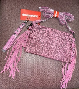 New w/tags Montana West Pink Purse Crossbody Bag Western Fringe Tassel Floral - Picture 1 of 3