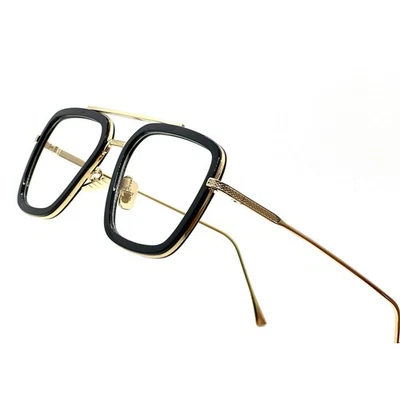 Gafas cuadradas para hombre marco negro dorado lentes transparentes estilo retro de moda Foto 1 de 4