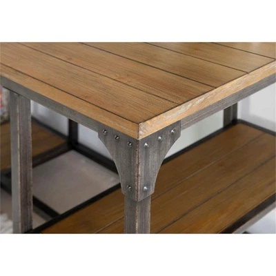 Escritorio de madera Linon Benjamin base de acero envejecido 4 estantes abiertos en marrón desgastado Foto 1 de 4