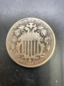 *EE. UU. 5c~ Cinco Centavos Union Shield 1866~* En muy buen estado~ Con Rayos~ Moneda  - Imagen 1 de 4