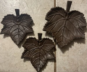 Set Of 3 Rustic Cast Iron Maple Leaf Shape Trinket Trays Brown Tone - Picture 1 of 5