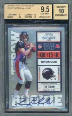 Tim Tebow 2010 Playoff Contenders Autograph Rookie Card Gem Mint 9.5 Auto 10 - Image 1 of 2