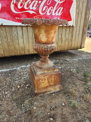 Antique Vintage Victorian Large 36" Tall Cast Iron Garden Planter Urn - 3 Piece Cover