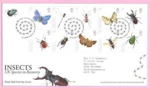 Royal Mail 2008 FDC - INSECTS - UK Species in Recovery - Shs CRAWLEY, W. Sussex - Picture 1 of 2