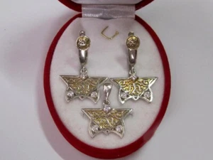 Vintage Russisches Set Ohrringe Anhänger Sterling Silber 925 Damen Schmuck - Bild 1 von 7