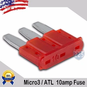 10 Pack 10A Micro3 Blade Fuse 10 AMP ATL 32V Automotive Car Truck Boat Marine RV - Picture 1 of 1