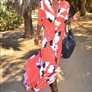 Diane von Furstenberg Laramie Orange Silk Floral Long Gown Maxi Shirt Dress 6 - Picture 1 of 16